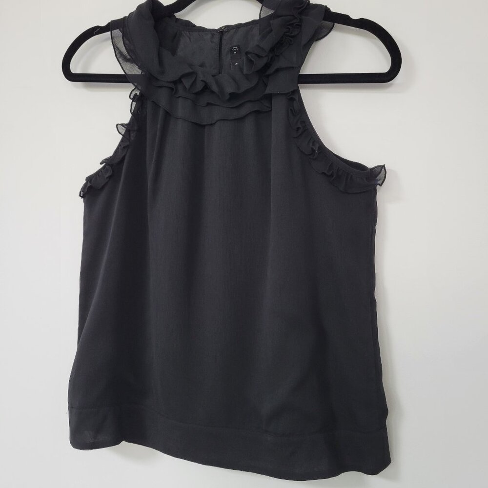 2000s Dark Feminine Black Ruffle Neck Going Out Top Coquette
